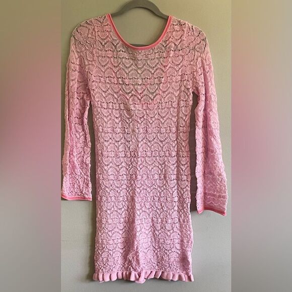 J Crew Limited Edition Barbie Pink Open Back Lace Mini Dress Size Medium - Picture 1 of 9